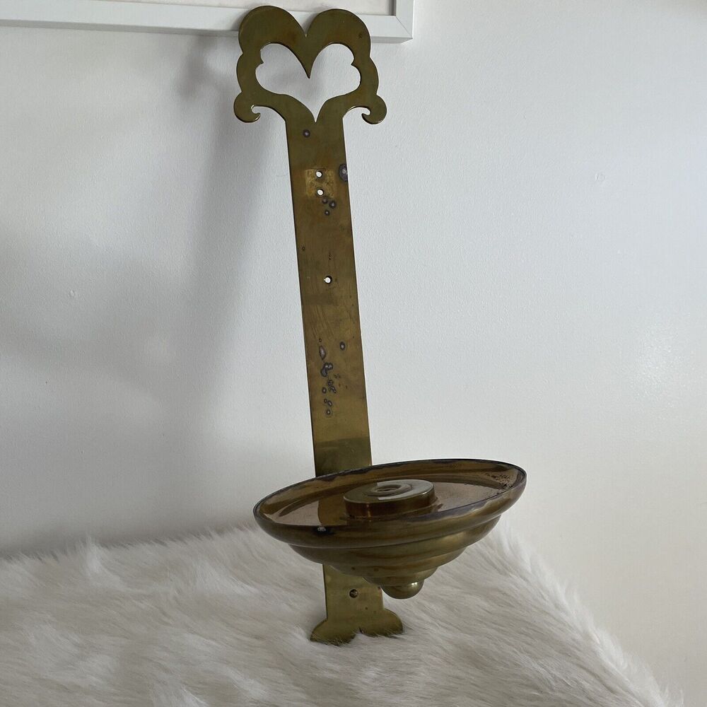 Vintage Brass Wall Sconce Large Heavy Mcm Decor Golden Ornate Lighting